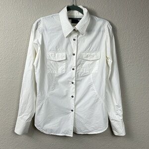 Moncler Chest Flap Pocket Button Front Long Sleeve Top Collared White Sz M